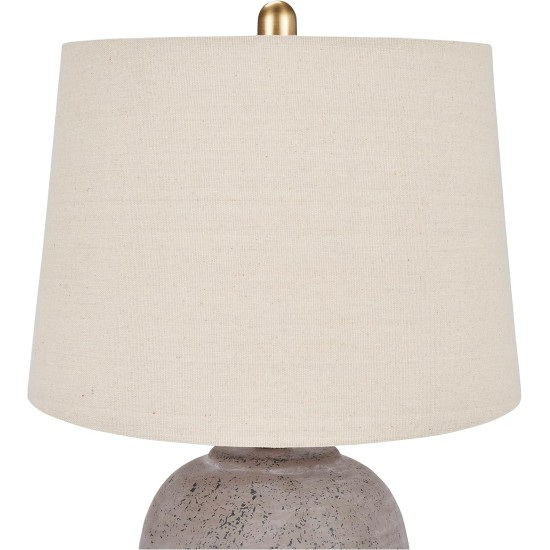 Nourison Home 23" Greyish Brown Earth Tone Rustic Farmhouse Ceramic Table Lamp for Bedroom, Living Room, Dining, Office, with Beige Linen Shade