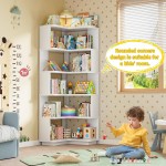 Armocity Corner Book Shelf - 6-Shelf Corner Bookshelf Etagere Bookcase with Baffle, Freestanding L Shaped Display Shelf Stand for Home Office, Living Room, Bedroom, Kitchen, White