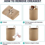 Jute Rope Laundry Hamper Basket by YOUDENOVA, 58L Tall Laundry Basket, Baby Nursery Hamper for Blanket Storage for Bedroom-Large-Jute