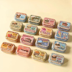 8Pcs Mini Flower Tin Trinket Jewelry Organizer Storage Box Decorative Boxes Small Metal Tins with Hinged Lids Portable Box Containers Small Storage Kit (Vintage Dessert)