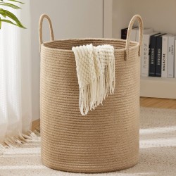 Jute Rope Laundry Hamper Basket by YOUDENOVA, 58L Tall Laundry Basket, Baby Nursery Hamper for Blanket Storage for Bedroom-Large-Jute