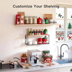 Amada Bathroom Shelves Over Toilet with Storage Basket, Floating Wall Shelf for Home Organization & Wall Decor, Bathroom/Kitchen/Living Room Shelves–Natural Wood