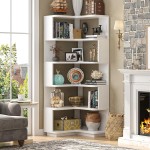 Armocity Corner Book Shelf - 6-Shelf Corner Bookshelf Etagere Bookcase with Baffle, Freestanding L Shaped Display Shelf Stand for Home Office, Living Room, Bedroom, Kitchen, White
