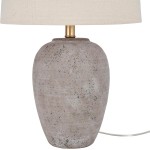Nourison Home 23" Greyish Brown Earth Tone Rustic Farmhouse Ceramic Table Lamp for Bedroom, Living Room, Dining, Office, with Beige Linen Shade