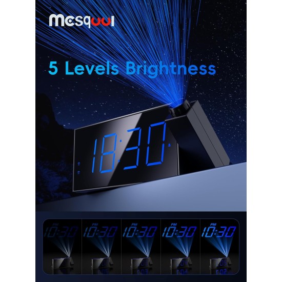 Digital Projection Alarm Clocks for Bedrooms - Large LED Display, 180° Rotatable Projector, 5-Level Dimmer,USB Charger,Battery Backup,Loud Dual Alarms for Kids Elderly,Heavy Sleepers,Snooze,12/24H,DST