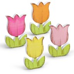 Whaline 4Pcs Spring Tulips Wood Signs Table Decor - Retro Spring Flowers Table Centerpiece Rustic Farmhouse Floral Tiered Tray Decor Tulip Block Wooden Signs for Home Tabletop Decor