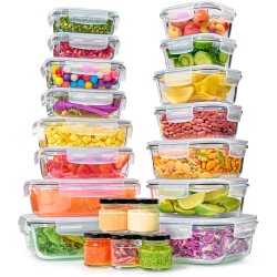 40pc Set Glass Food Storage Containers & Bowls with Airtight Lids - Leakproof BPA-Free Meal Prep Airtight Stackable Lunch Boxes, Kitchen Pantry & Storage Organizers - Microwave Freezer Dishwasher Safe