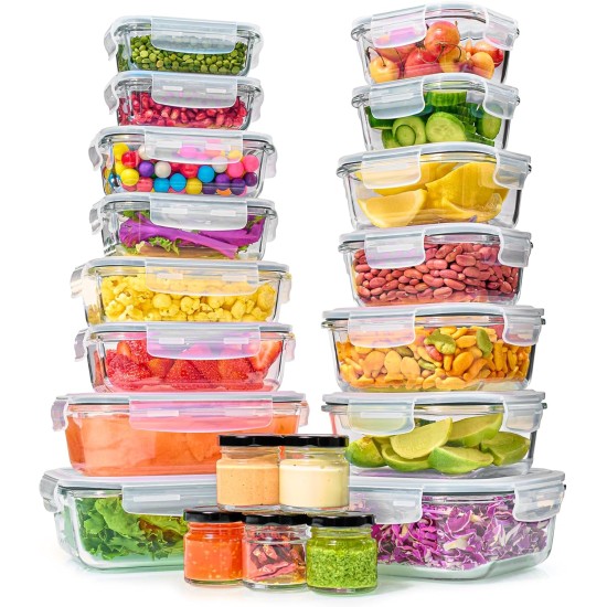 40pc Set Glass Food Storage Containers & Bowls with Airtight Lids - Leakproof BPA-Free Meal Prep Airtight Stackable Lunch Boxes, Kitchen Pantry & Storage Organizers - Microwave Freezer Dishwasher Safe 40pc Set Glass Food Storage Containers & Bowls with Airtight Lids - Leakproof BPA-Free Meal Prep Airtight Stackable Lunch Boxes, Kitchen Pantry & Storage Organizers - Microwave Freezer Dishwasher Safe