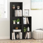 Furinno LUDER Book Shelf, 5-Cube Bookshelf, Bookcase with Open Shelf, 9.4 x 15.8 x 52, for Living Room, Bedroom, Home Office, Blackwood