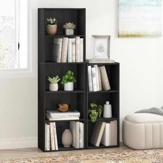Furinno LUDER Book Shelf, 5-Cube Bookshelf, Bookcase with Open Shelf, 9.4 x 15.8 x 52, for Living Room, Bedroom, Home Office, Blackwood