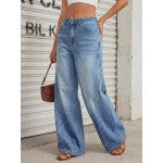 Trendy Queen Women's High Waisted Wide Leg Barrel Jeans Stretch Baggy Flare Denim Pants
