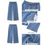 luvamia Wide Leg Jeans for Women High Waisted Cropped Pull On Jeans Elastic Wasit Drawstring Stretch Denim Trouser Pants