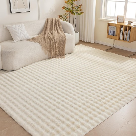 Amazon Basics Indoor Area Rug, 3D Bubble Washable Home Decor Carpet for Living Room, Bedroom, 8' W × 10' L, Beige