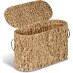 efluky Toilet Paper Storage Basket, Water Hyacinth Slim Toilet Paper Holder with Lid- Holds Up to 9 Mega Rolls, Home Bathroom Decor Organizer