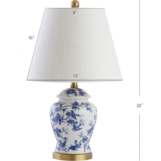 JONATHAN Y 22" Blue/White Ceramic Table Lamp, French Country Chinoiserie Ginger Jar LED Bedside Lamp for Living Room Bedroom, White Linen Shade (JYL3005A-SET2) JONATHAN Y 22" Blue/White Ceramic Table Lamp, French Country Chinoiserie Ginger Jar LED Bedside Lamp for Living Room Bedroom, White Linen Shade (JYL3005A-SET2)