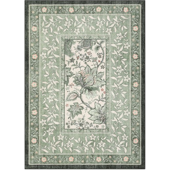 GarveeHome Provence 5x7 Area Rugs, Botanical Grove Sage Green Vintage Cottagecore Non-Slip Washable Rug for Living Room Bedroom Nursery Kitchen Low-Pile Retro Carpet