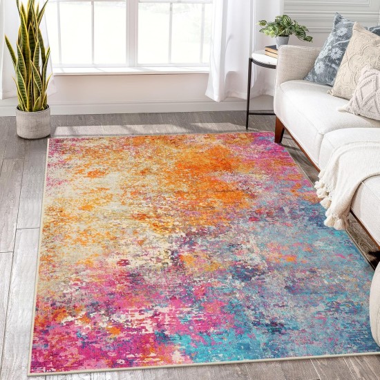 Lahome Modern Abstract Washable 5x7 Area Rugs for Living Room, Colorful Soft Bedroom Rug Low Pile Non Slip,Stain Resistance Dining Room Carpet for Nursery Office Entrance Home Office Decor