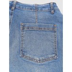 Flamingals Women's Mid Waist Straight Leg Jeans Drawstring Cropped Jeans Women Stretchy