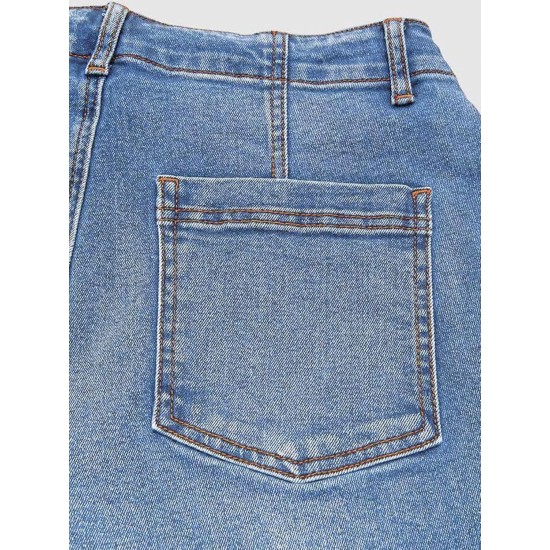 Flamingals Women's Mid Waist Straight Leg Jeans Drawstring Cropped Jeans Women Stretchy