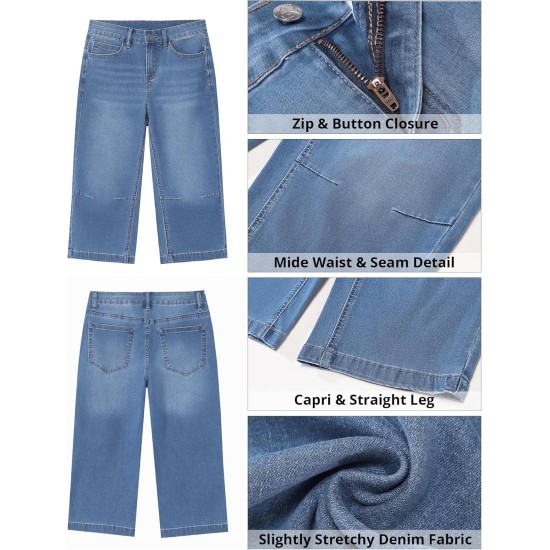 GRAPENT Capri Jeans for Women Mid Rise Straight Leg Casual Relaxed Fit Summer Cropped Stretchy Denim Capris Pants